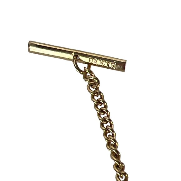 Dante Cufflink Tie Tack Set Gold Tone Black Stone Embossed Vintage Marked - Picture 5 of 6